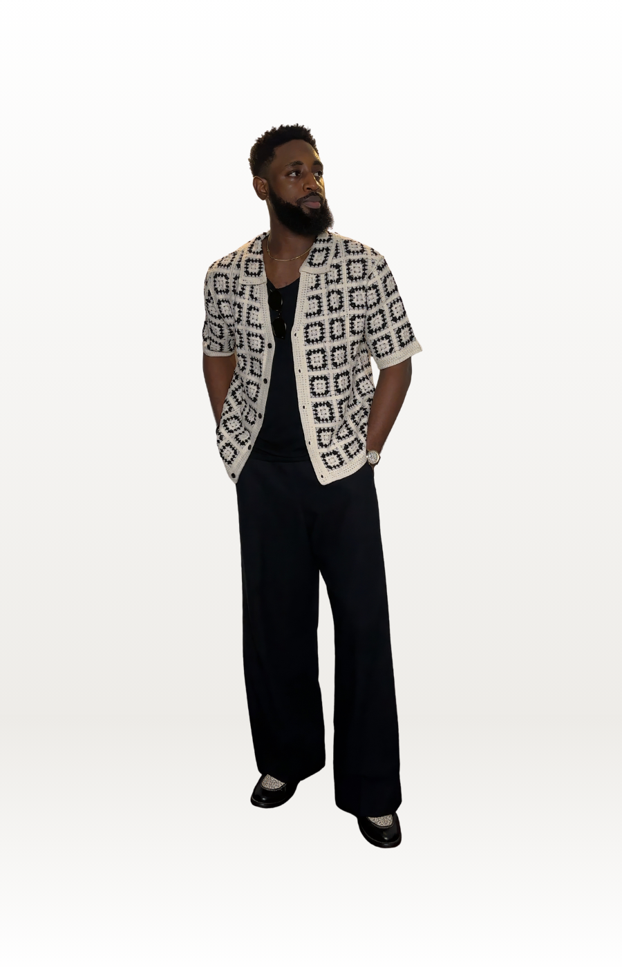 Loose Fit Crochet Knit Shirt