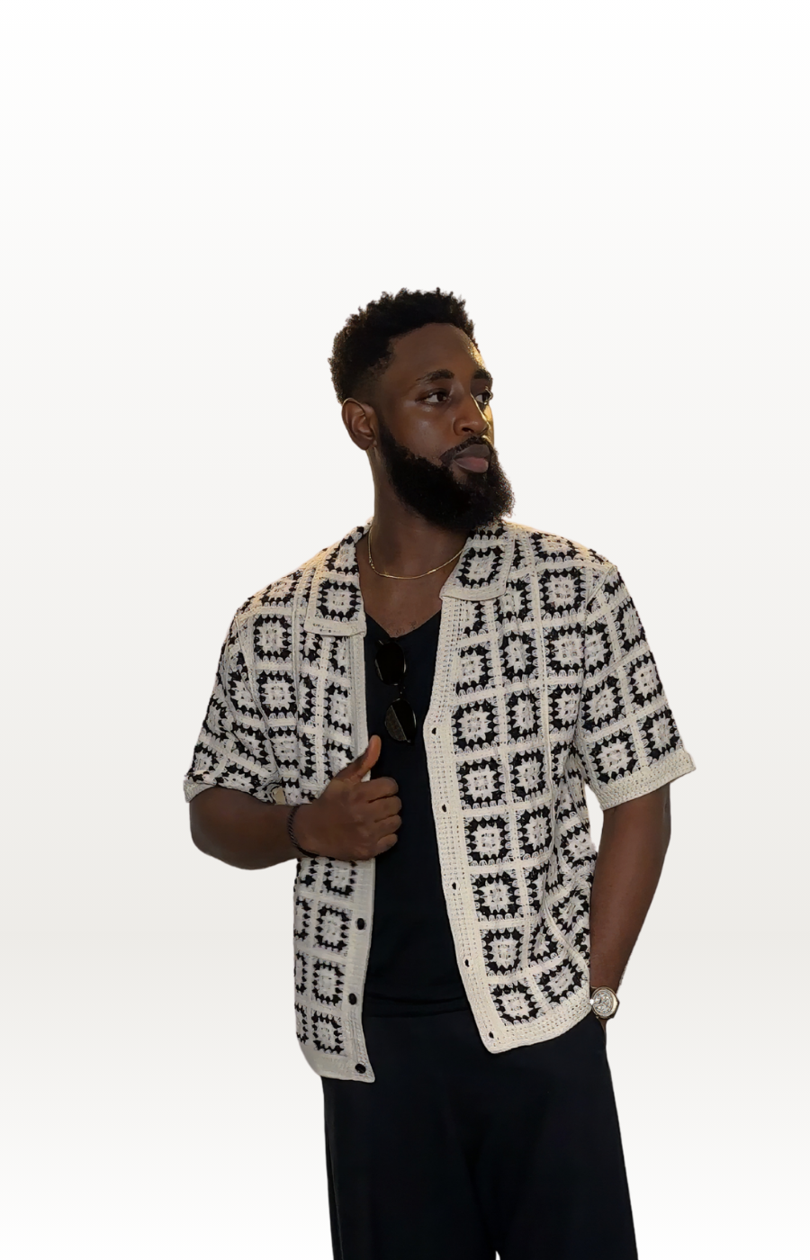 Loose Fit Crochet Knit Shirt