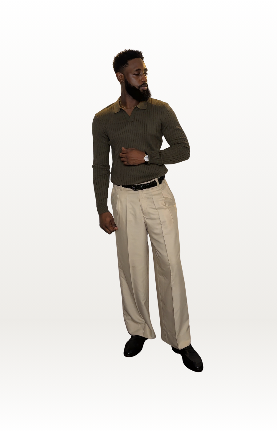 Ribbed Long Sleeve Knit Shirt